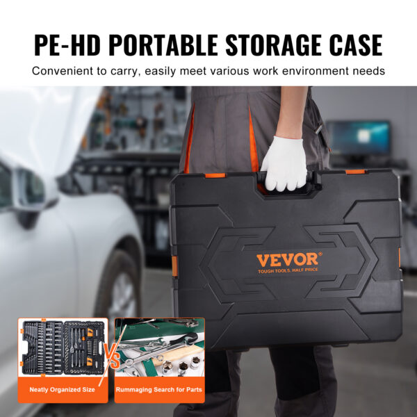 VEVOR Mechanics Tool Set And Socket Set,  Drive Deep And Standard Sockets, 205 Pcs SAE And Metric Mechanic Tool Kit With Bits, Combination Wrench, Hex Wrenches, Accessories, Storage Case