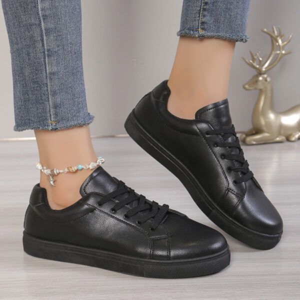 Lace-up White Shoes Women's Flat Leather Surface Sneakers