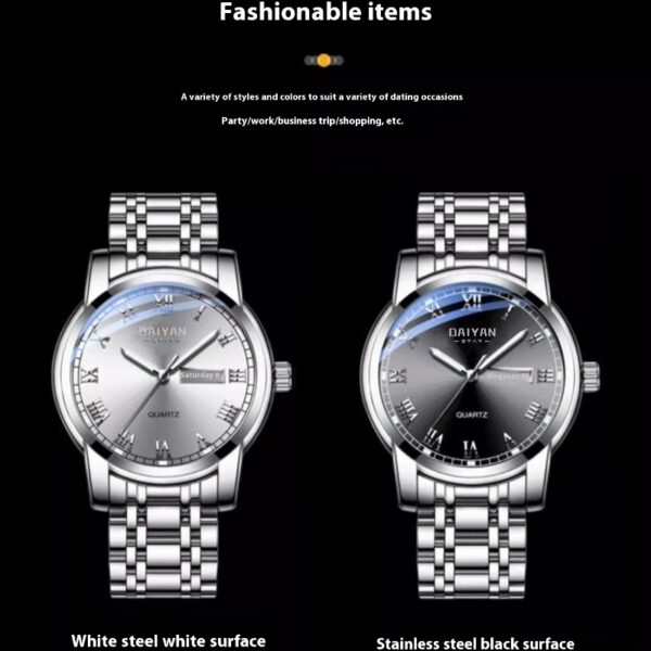 Stainless Steel With Double Calendar Quartz Watch Waterproof Luminous