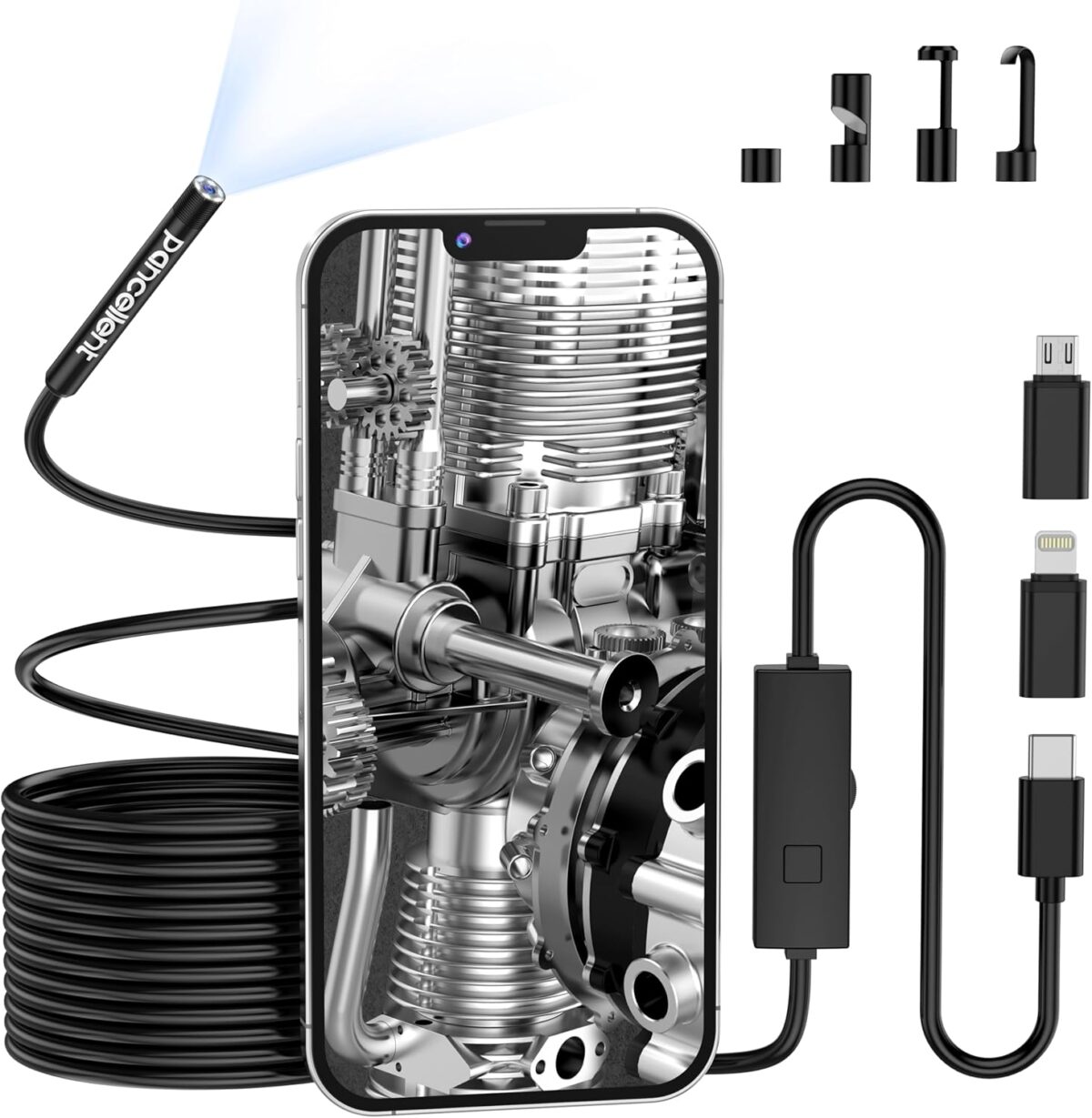 0.216 in Ultra-Thin Snake Inspection Borescope, Pancellent Type C Endoscope, Scope 1920P with 6 LED Lights for Android and iOS Smartphone, iPhone, iPad, Samsung (16.5FT)