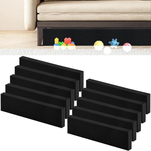 10 Pack Under Couch Blocker, Sponge Under Furniture Blocker, Under Bed Toy Blockers for Furniture with 30 Pcs Velcro Fastener, Easy to Install, Prevent Things Going Under Bed or Sofa (16.5*4.7 Inch)