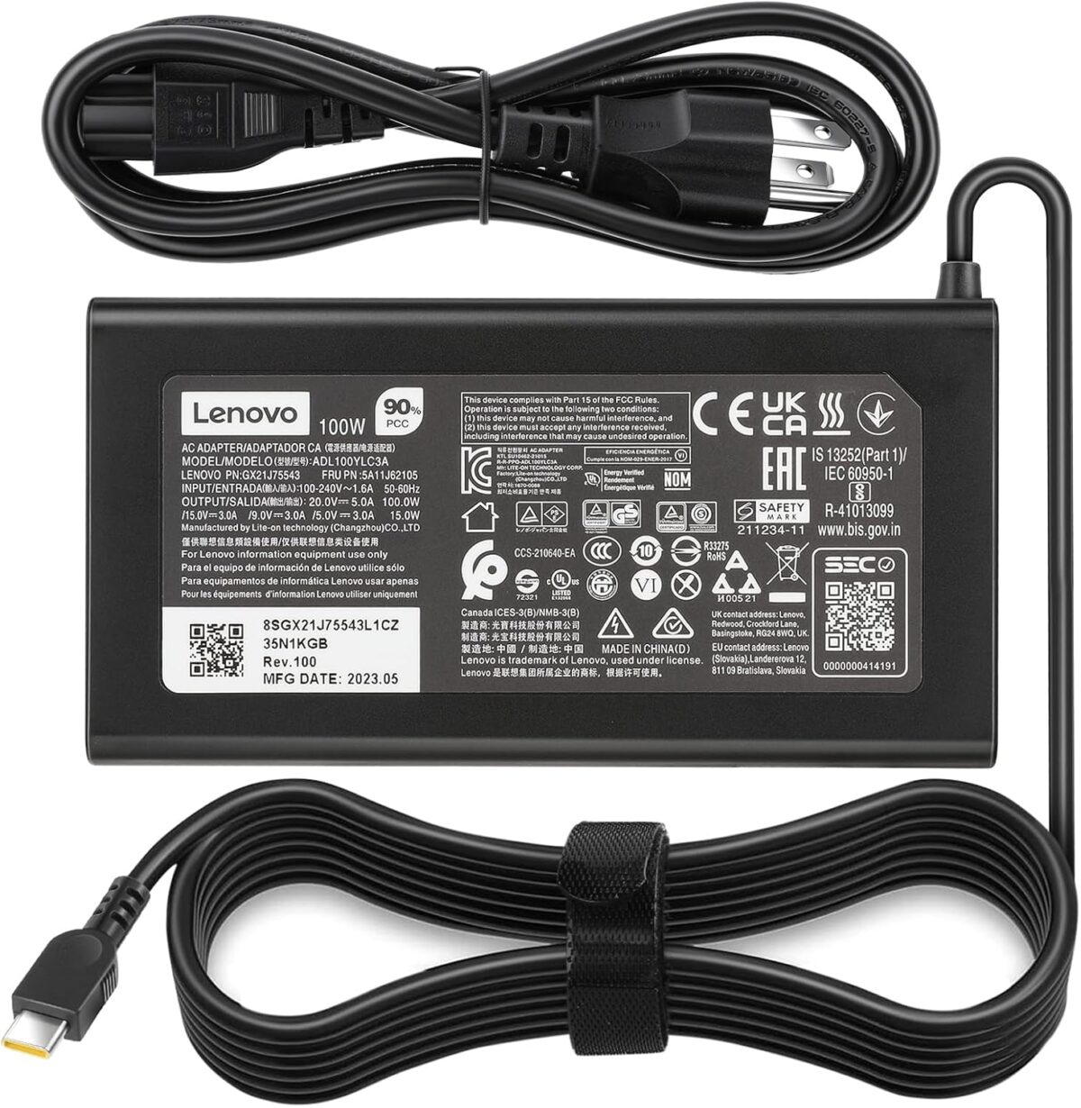 100W USB Type C Laptop Charger Fit for Lenovo ThinkBook Plus G3 13x 14G5 14G6 14s 14p 16G4+16p Lenovo ThinkPad neo 14 P14s L15 T16 Yoga 7 Pro7 9 9i Slim 6i 7i IdeaPad 5 Pro Slim 5-20V 5A AC Adapter