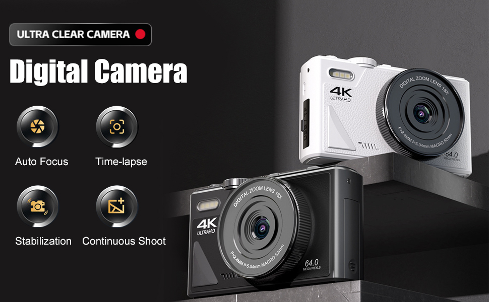 Digital Camera4K Digital CameraCompact CameraPortable Digital CameraFlip Screen Digital CameraRetro 