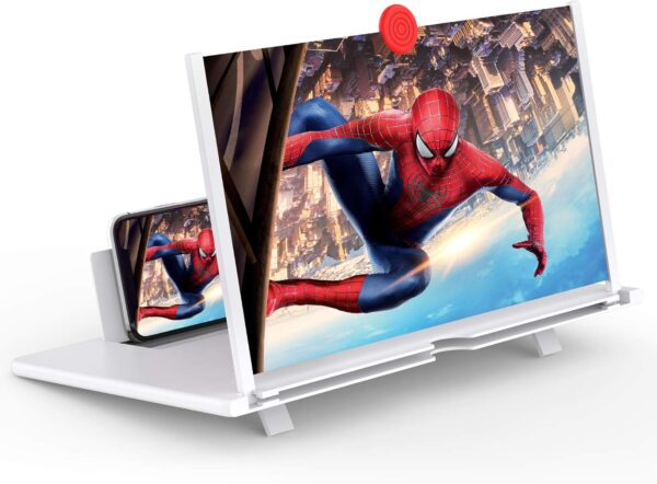14″ Screen Magnifier,3D HD Mobile Phone Magnifier Projector Screen Enlarger for Movies, Videos, and Gaming,Foldable Cell Phone Stand with Screen Amplifier,Supports All Smartphones (White, 14inch)