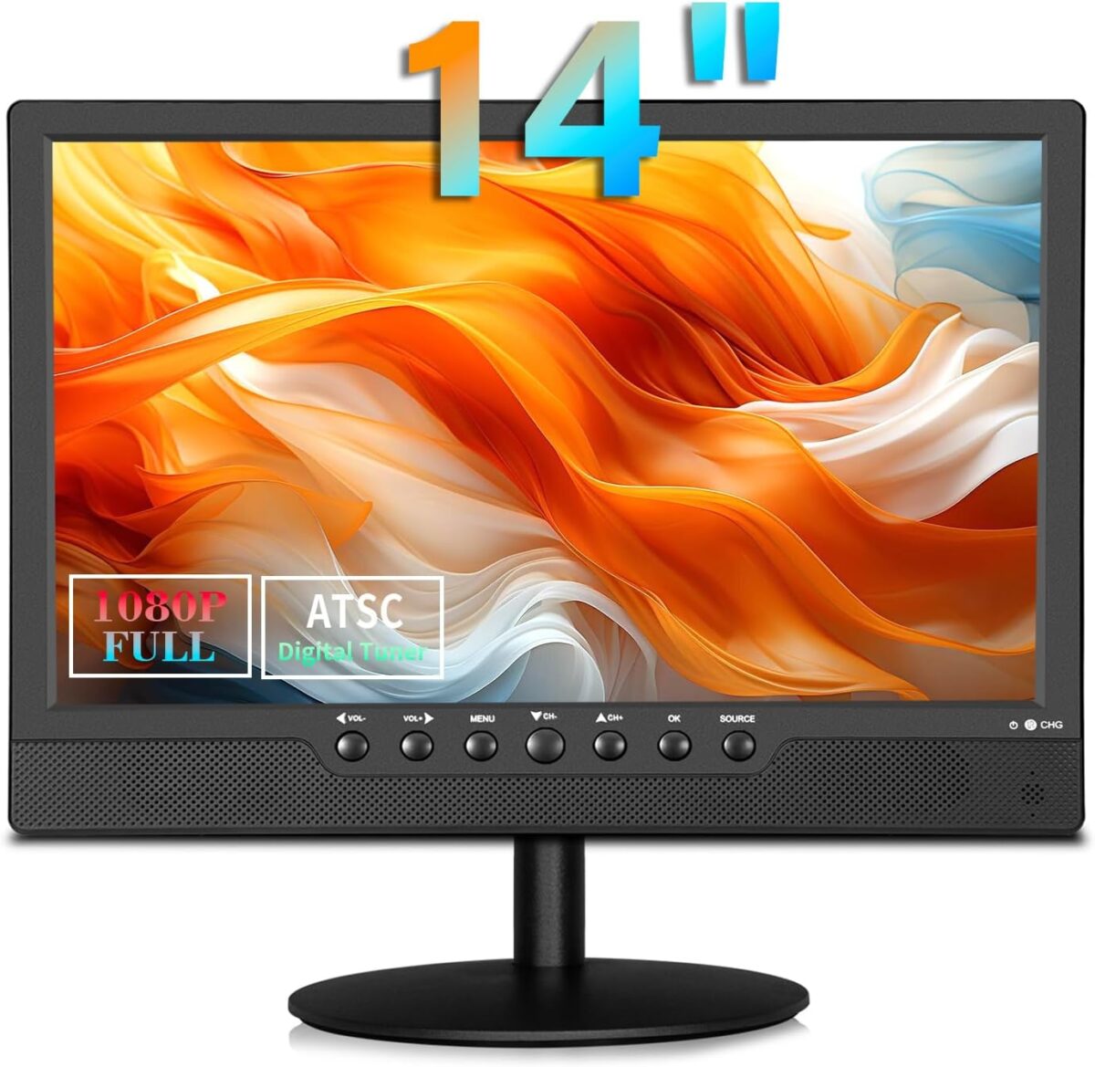 14 inch Flat Screen TV,Small TV with Digital ATSC Tuner,Antenna,Remote and HDMI/USB Ports,12 Volt Charger Cable for Car/Kitchen