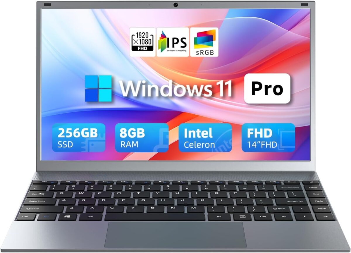14.1″ Laptop Computer, Windows 11 Laptop, 8GB RAM 256GB SSD, Intel Pentium Quad-Core Processor(Up to 2.64GHz), FHD 1080P IPS, Wi-Fi 5, BT5.0, Portable Notebook for Office, Students, Families