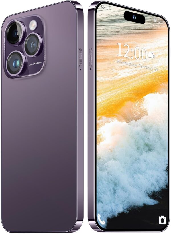 14PROMA X Unlocked Cell Phone, Long Battery Life 6.82″ HD Screen Unlocked Phones, 12+512GB Android 14 Smartphone with 128G Memory Card, Dual SIM/Fingerprint Lock/Face ID/GPS (Purple, 12+512)