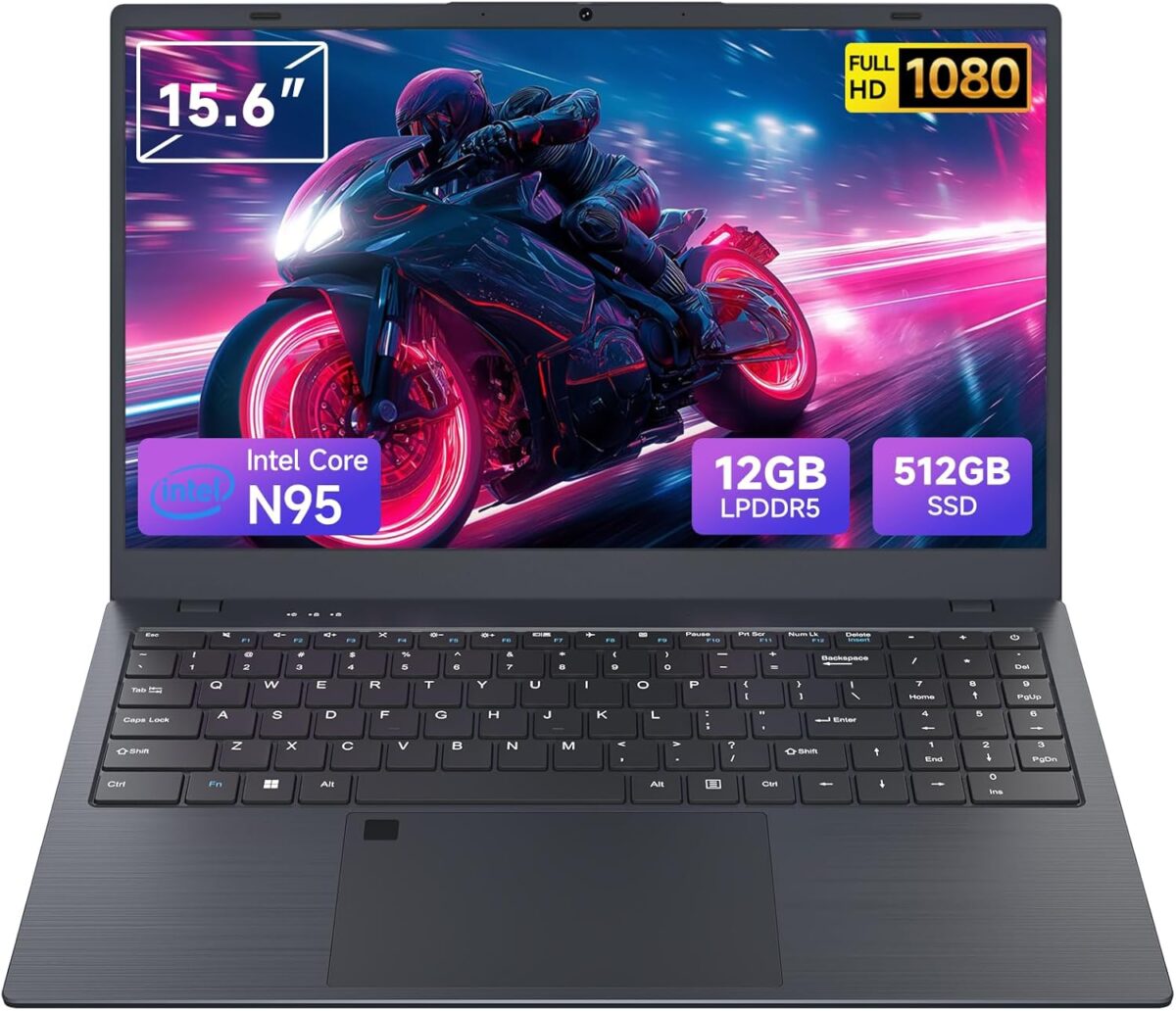 15.6 Inch Student Business Laptop Computer, LPDDR5 12GB RAM 512GB ROM, Intel N95 Processor(Up to 3.4GHz), Windows 11 Pro with FHD IPS Display, WiFi 5, Bluetooth 5.2, Type-C, HDMI, USB 3.2