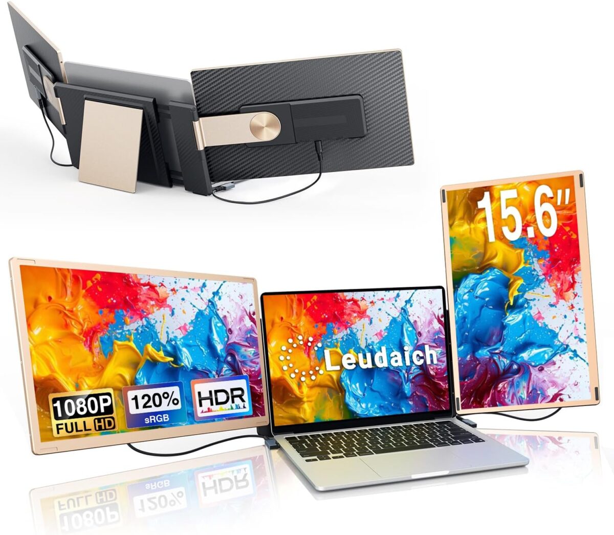 15.6” Screen Extender Portable Laptop, 1080P DIY Portable Laptop Monitor Extender with 360° Rotation, Plug&Play Detachable Triple Monitor Laptops, Compatible with Mac,Wins, Android, Dex