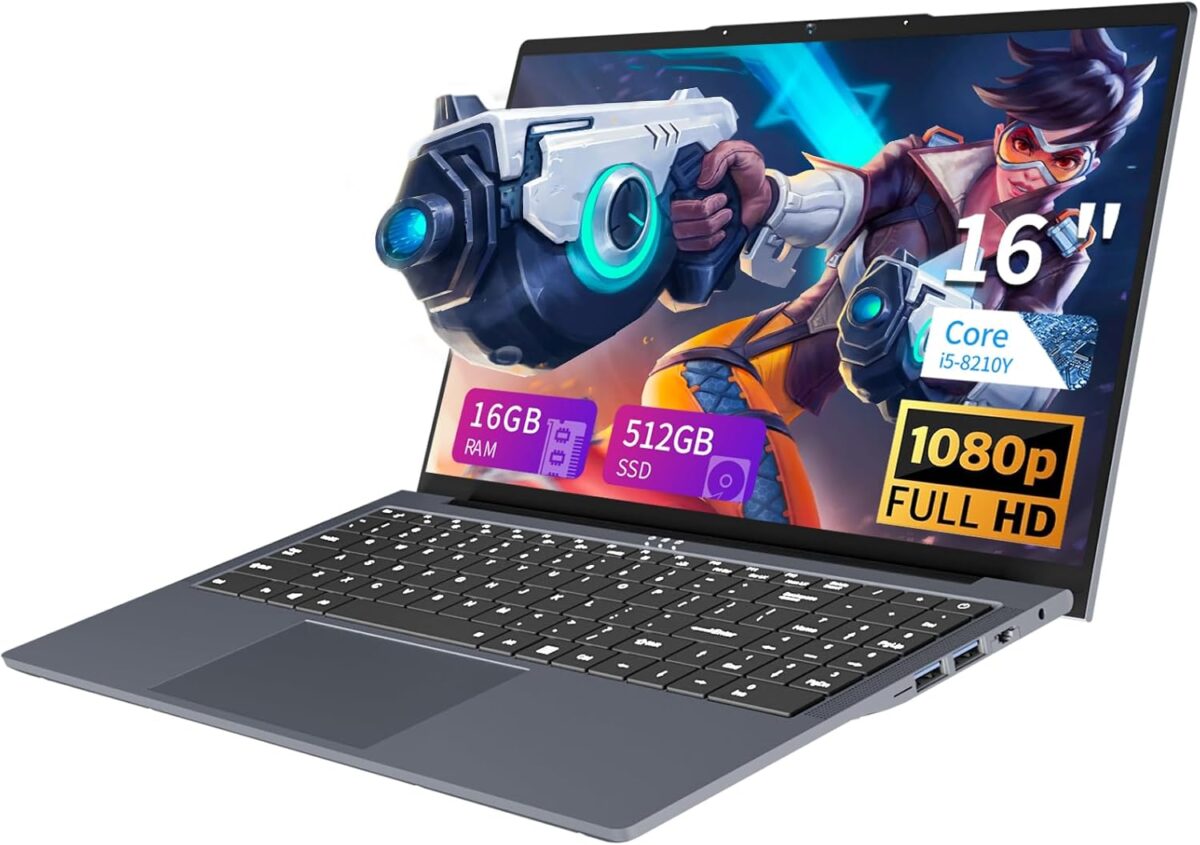 16 Inch Laptop Computer, FHD IPS 1200p Screen, Gaming Laptop i5 (Up to 3.6GHz) for 16GB LPDDR4 RAM 512GB SSD, 180 Angle Open WiFi 5 HDMI Backlit Keyboard UHD Graphics 617 with Numeric Keypad