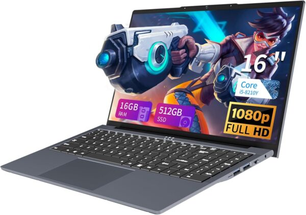 16 Inch Laptop Computer, FHD IPS 1200p Screen, Gaming Laptop i5 (Up to 3.6GHz) for 16GB LPDDR4 RAM 512GB SSD, 180 Angle Open WiFi 5 HDMI Backlit Keyboard UHD Graphics 617 with Numeric Keypad