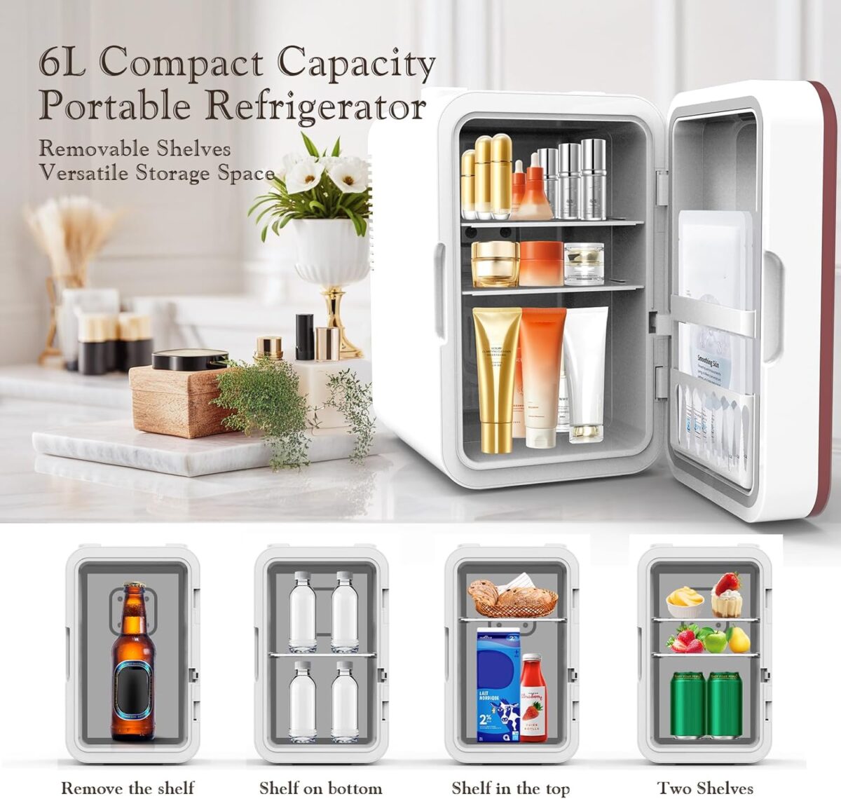 1749274726 Skincare Fridge 6L10 Can Mini Fridge for Bedroom with Dimmable LED Mirror Portable Cooler Warmer Small Compact Refrigerator for Skincare Cosmetics Bedroom and Office White Skincare Fridge, 6L/10 Can Mini Fridge for Bedroom with Dimmable LED Mirror, Portable Cooler & Warmer Small Compact Refrigerator for Skincare, Cosmetics, Bedroom and Office, White