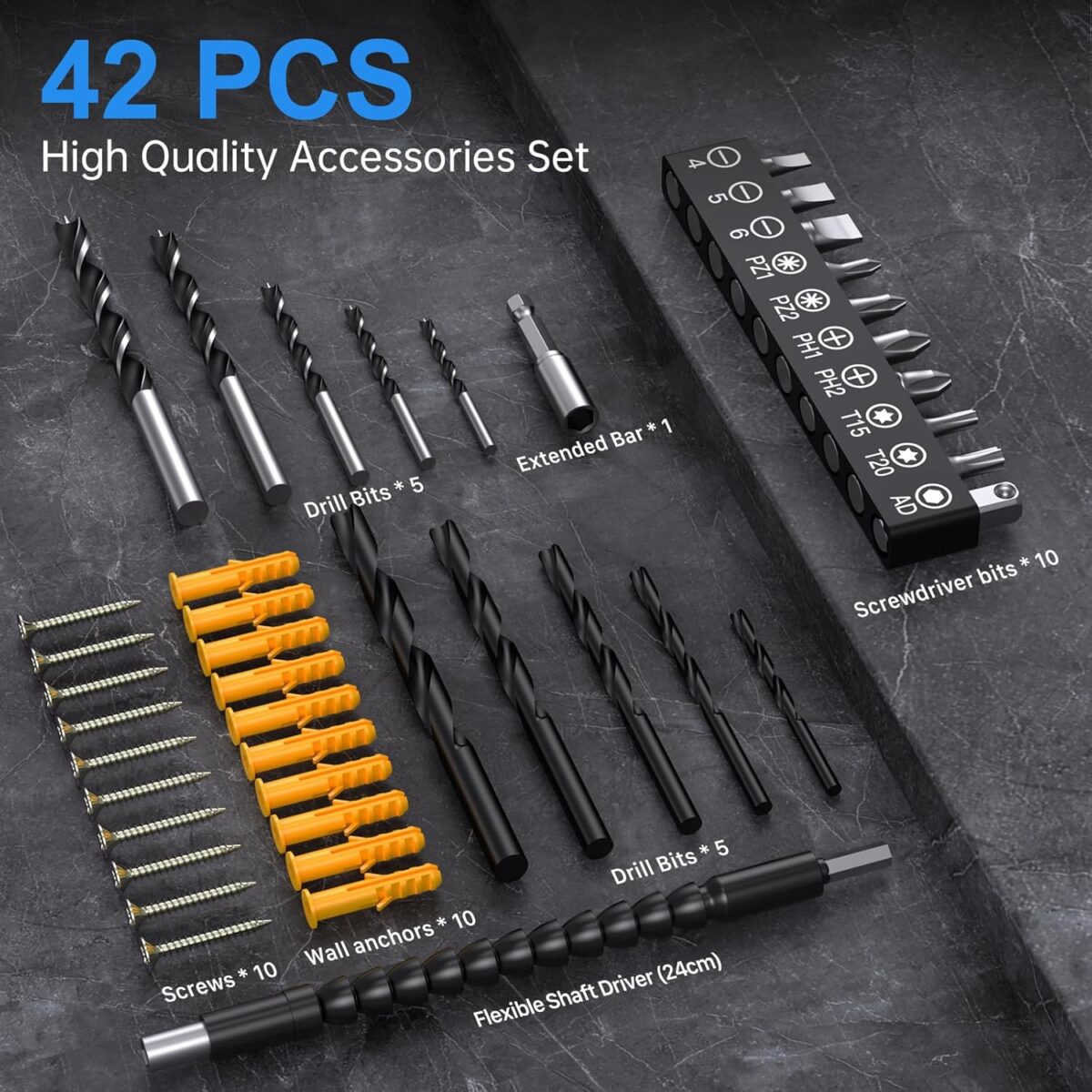 1749313117 Cordless Drill Set12V Power Drill Driver 38 Keyless Chuck with 42 Acessories Built in LED Light 251 Position Electric Drill for Home DIY Projects（Blue） Cordless Drill Set,12V Power Drill Driver 3/8" Keyless Chuck with 42 Acessories, Built-in LED Light, 25+1 Position, Electric Drill for Home DIY Projects（Blue）