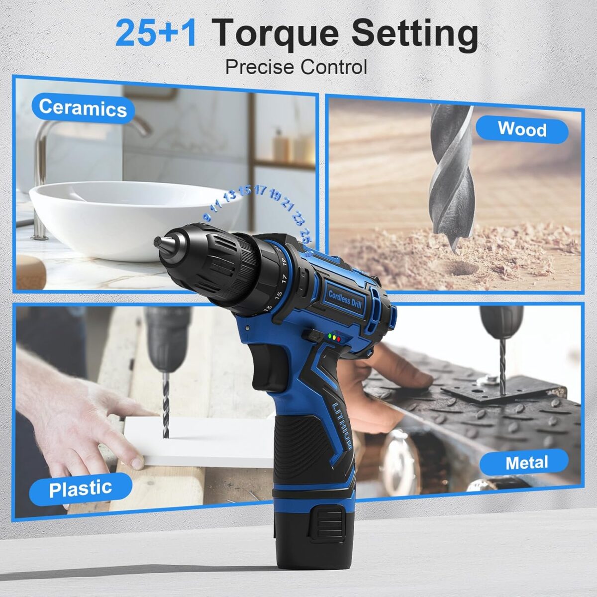 1749313118 Cordless Drill Set12V Power Drill Driver 38 Keyless Chuck with 42 Acessories Built in LED Light 251 Position Electric Drill for Home DIY Projects（Blue） Cordless Drill Set,12V Power Drill Driver 3/8" Keyless Chuck with 42 Acessories, Built-in LED Light, 25+1 Position, Electric Drill for Home DIY Projects（Blue）