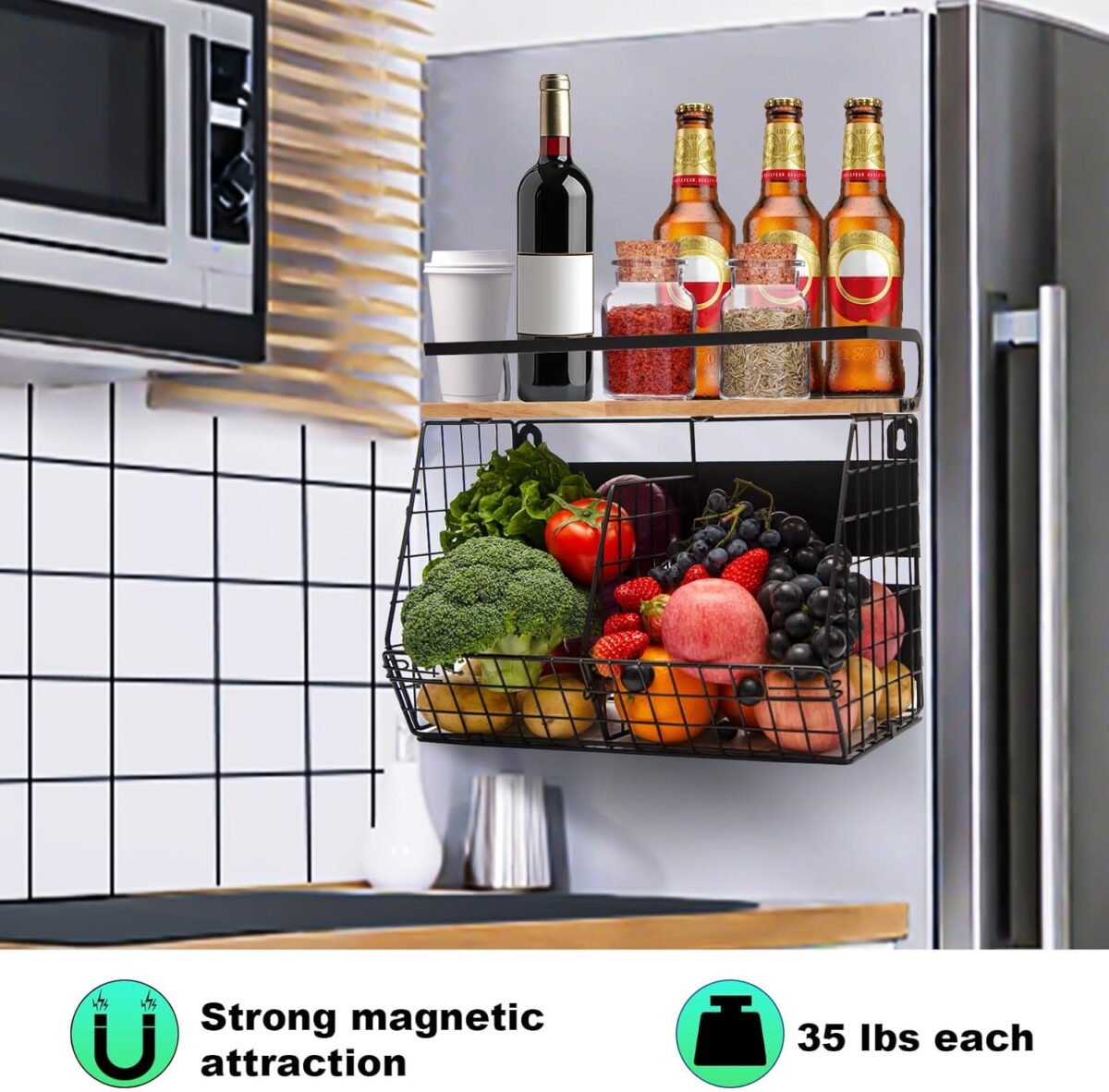 1749346974 Magnetic Shelf for Fridge with Wood Lid Onion and Potato Storage Bins Fruit Basket for Kitchen Counter Magnetic Spice Rack for Refrigerator Organizers and Storage Magnetic Shelf for Fridge with Wood Lid, Onion and Potato Storage Bins, Fruit Basket for Kitchen Counter, Magnetic Spice Rack for Refrigerator Organizers and Storage