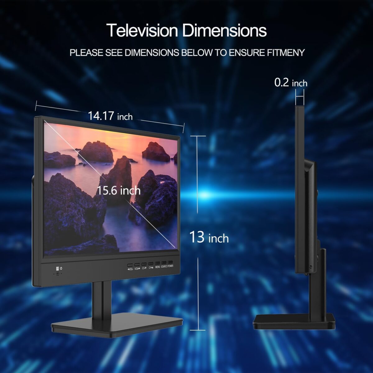 1749372993 15.6 inch Small TVFlat FHD IPS 1080P Screen TV with Antenna and Digital ATSC TunerHDMIUSBVGAPort12 Volt Car Charger CableAC Power for Kitchen and Caravan 15.6 inch Small TV,Flat FHD IPS 1080P Screen TV with Antenna and Digital ATSC Tuner,HDMI/USB/VGA/Port,12 Volt Car Charger Cable/AC Power for Kitchen and Caravan