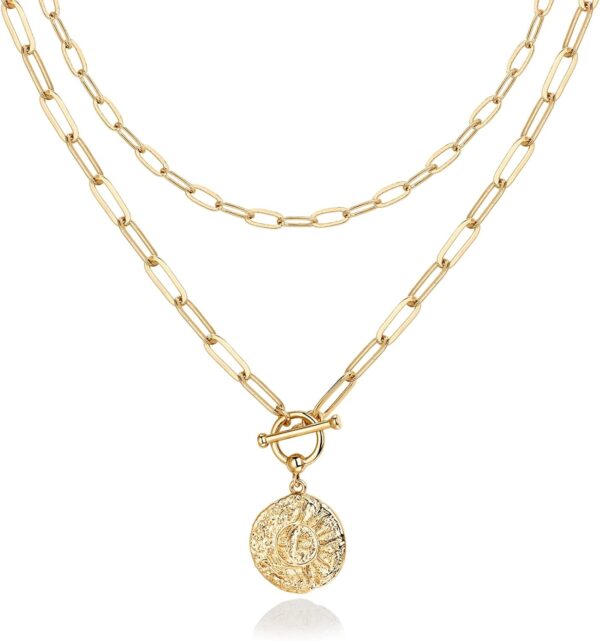 PAVOI 14K Gold Plated Layering Necklaces | Stylish Minimalist Design Pendant Necklaces | Bar, Circle, Lotus, Disc, Dog Tag, Horizontal Bar Pendants for Women