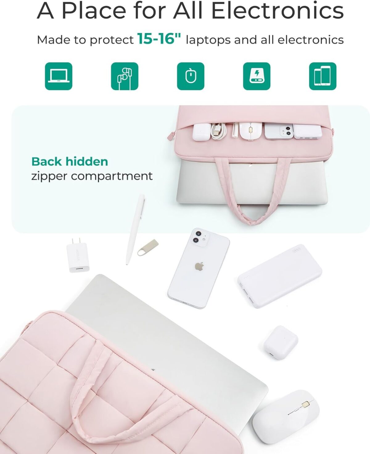 1749392655 BAGSMART 15.6 Inch Laptop Case Lightweight Puffy Laptop Sleeve with Handle Macbook Case Sleeve Fitted with MacBook Air Pro 15 16 Inch M4 M3 M2 M1 Laptop Bag for Women Fitted with DellHP Pink BAGSMART 15.6 Inch Laptop Case, Lightweight Puffy Laptop Sleeve with Handle, Macbook Case Sleeve Fitted with MacBook Air Pro 15 16 Inch M4 M3 M2 M1, Laptop Bag for Women Fitted with Dell,HP, Pink