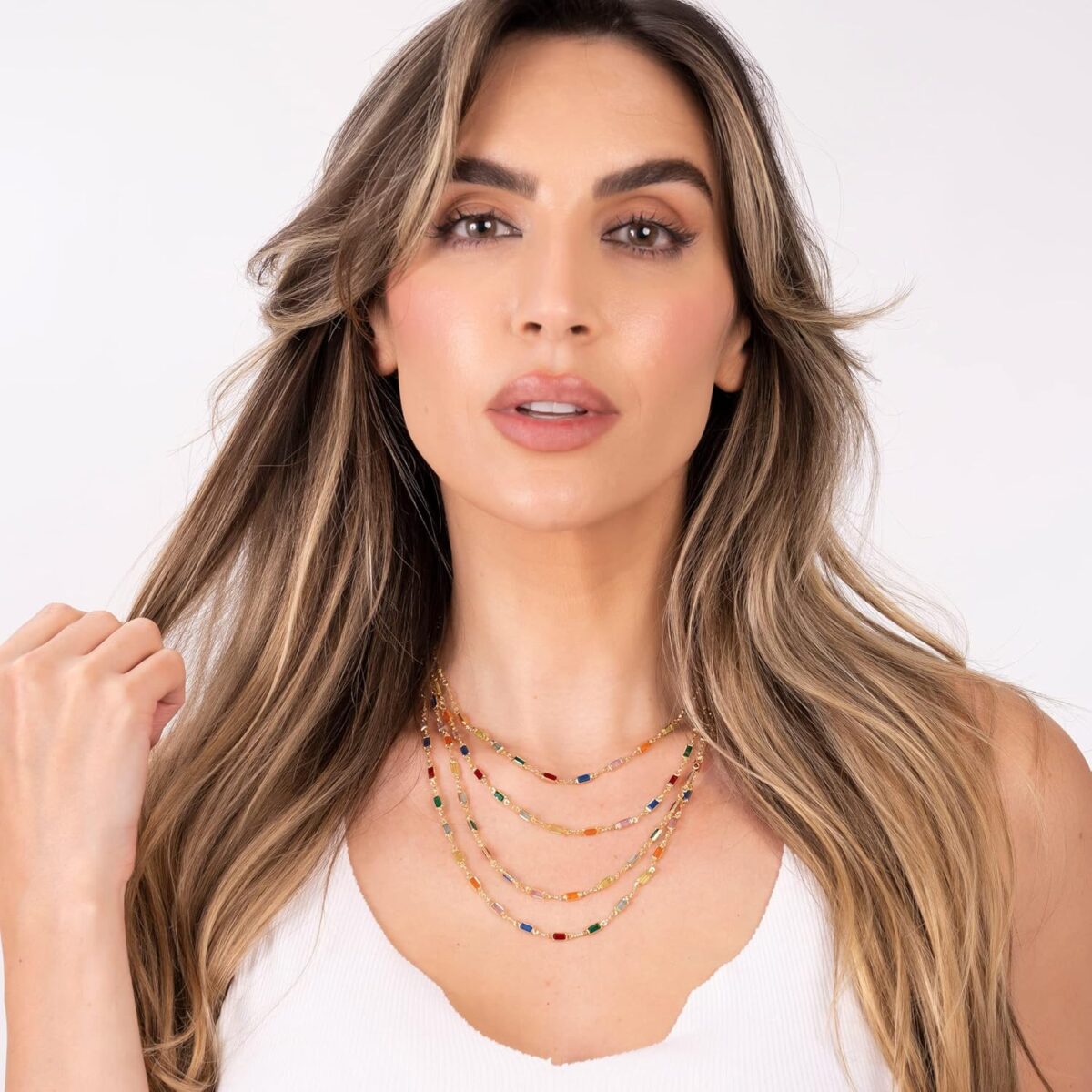 1749414076 Barzel 18K Gold Plated Multi Stone Crystal Baguette Necklace for Women Made In Brazil Barzel 18K Gold Plated Multi Stone Crystal Baguette Necklace for Women - Made In Brazil