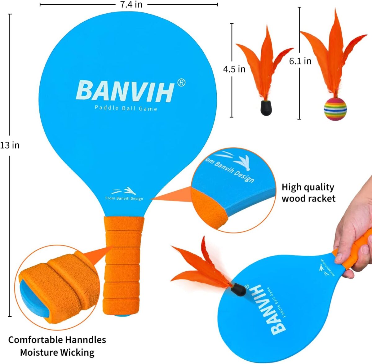 1749456827 Banvih Badminton Set 4 Rackets Paddle Ball Outdoor Games for Kids Teens Adults and Family Sports Beach Toys for Yard Lawn Camping Games Essentials Banvih Badminton Set 4 Rackets, Paddle Ball Outdoor Games for Kids Teens Adults and Family, Sports Beach Toys - for Yard, Lawn, Camping Games Essentials