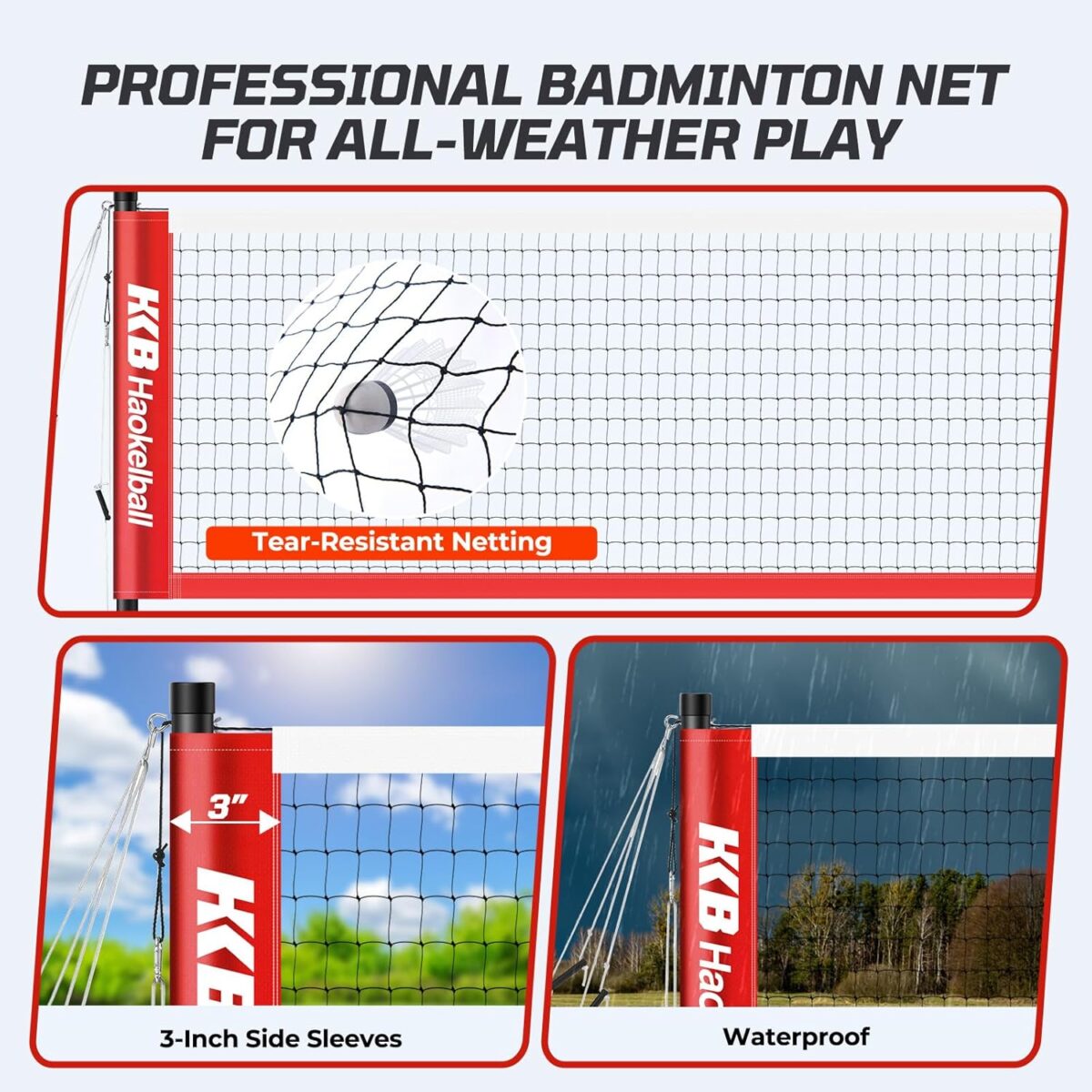 1749462797 Haokelball Badminton Set for Backyard Portable 20 Feet Badminton Net with Poles 4 Badminton Rackets 4 Shuttlecocks Stable Net Tension Design Carry Bag Included Red Haokelball Badminton Set for Backyard, Portable 20 Feet Badminton Net with Poles, 4 Badminton Rackets & 4 Shuttlecocks, Stable Net Tension Design, Carry Bag Included (Red)