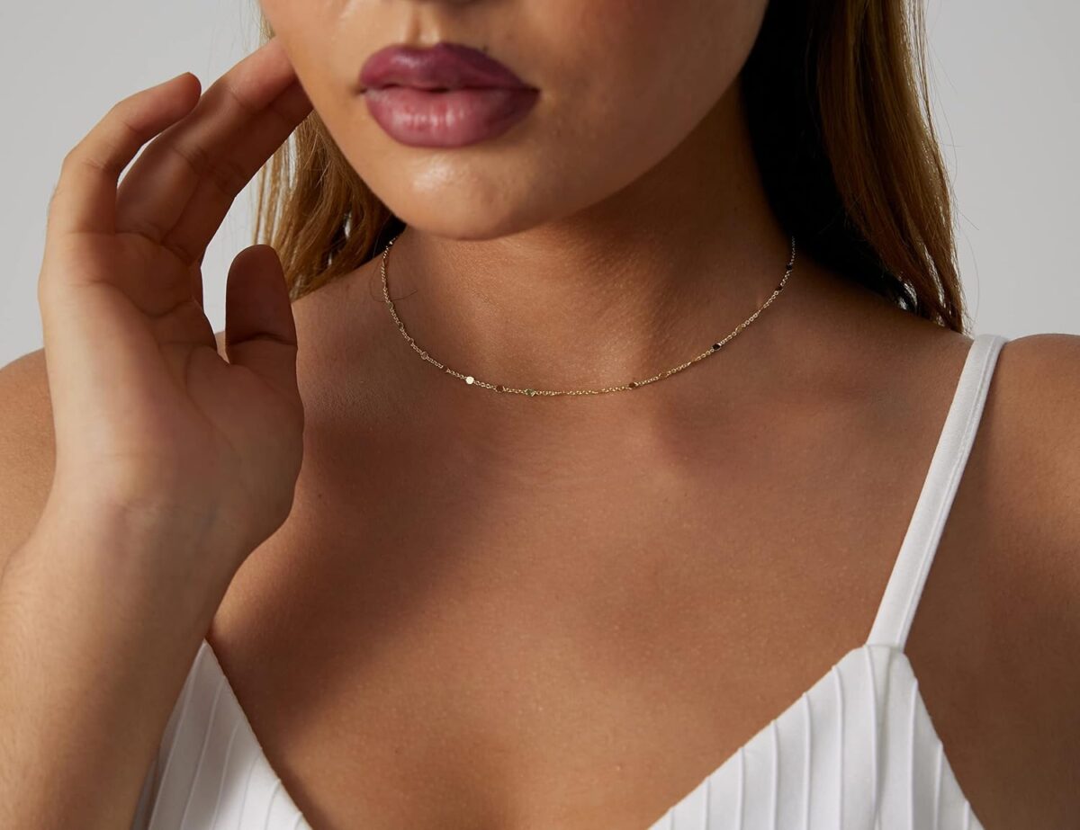 1749463211 BERISO 14K GoldSilver Plated Satellite Choker Shining Dots Station Box Chain 3 Blue Beads Sparkle Chain Necklace Open Hearts Open Stars Link Chain Exquisite Jewelry for women BERISO 14K Gold/Silver Plated Satellite Choker Shining Dots Station Box Chain 3 Blue Beads Sparkle Chain Necklace Open Hearts Open Stars Link Chain Exquisite Jewelry for women