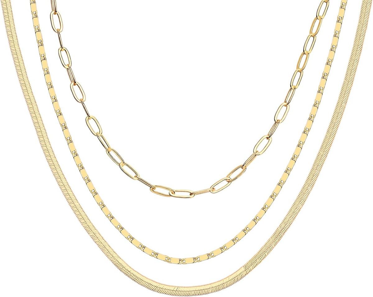 PAVOI 14K Gold Plated Dainty Layering Necklaces for Women | Snake Chain, Curb Link, Paperclip Layered Chains | Trendy Layering Necklace