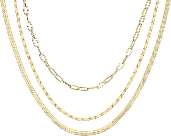 PAVOI 14K Gold Plated Dainty Layering Necklaces for Women | Snake Chain, Curb Link, Paperclip Layered Chains | Trendy Layering Necklace