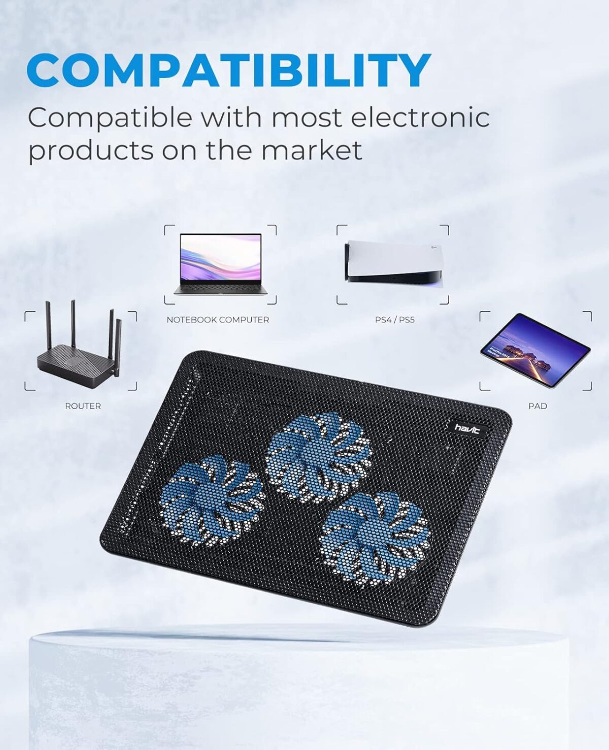 1749575843 havit HV F2056 15.6 17 Laptop Cooler Cooling Pad Slim Portable USB Powered 3 Fans BlackBlue havit HV-F2056 15.6"-17" Laptop Cooler Cooling Pad - Slim Portable USB Powered (3 Fans), Black/Blue