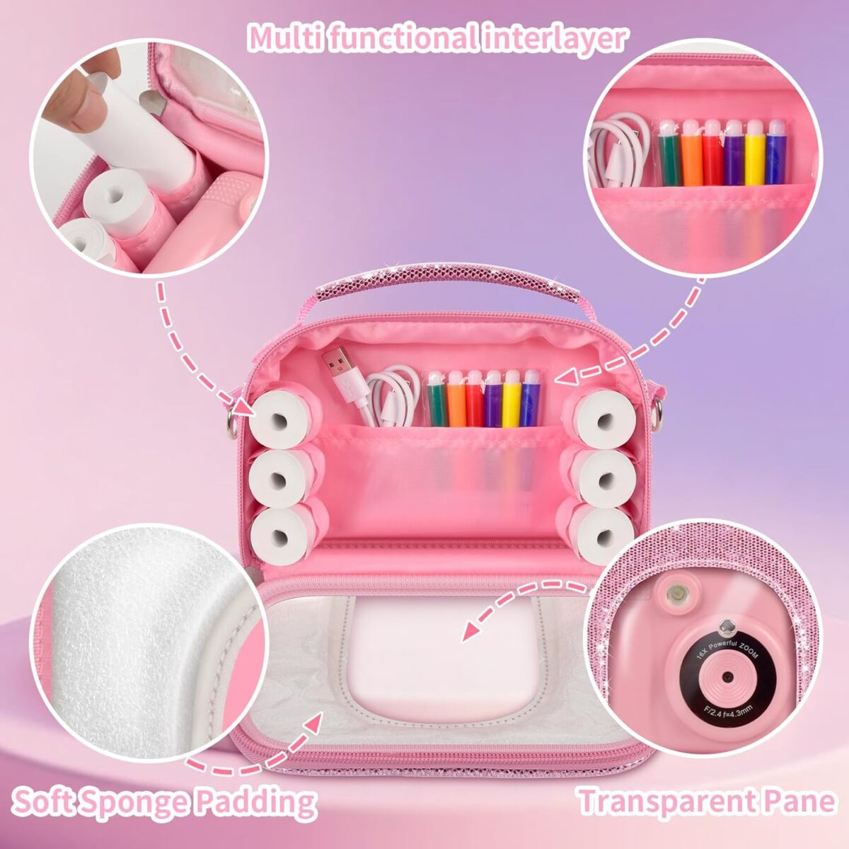 1749618682 Kid Instant Print Camera Case Compatible with ESOXOFFOREfor Dylantofor GKTZfor Masterbeefor Anchioo Digital Camera Portable Shining Bag with Shoulder Strap 3 Photo Paper Box Only Pink Kid Instant Print Camera Case Compatible with ESOXOFFORE/for Dylanto/for GKTZ/for Masterbee/for Anchioo Digital Camera, Portable Shining Bag with Shoulder Strap& 3 Photo Paper (Box Only) - Pink