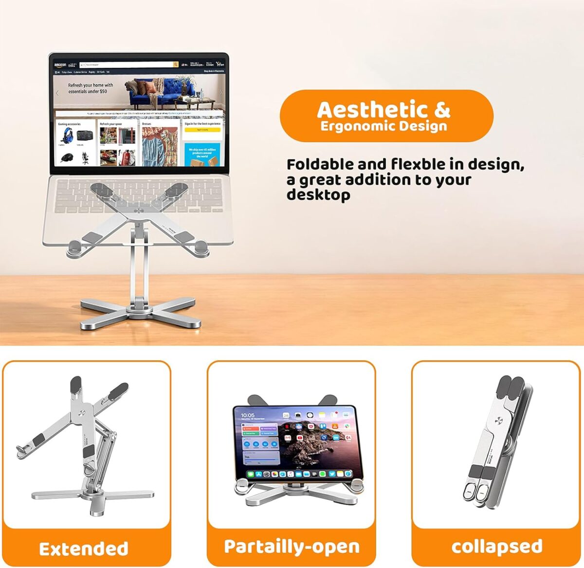 1749654465 Laptop Stand with 360 Rotating Base Computer Notebook Laptop Riser Metal Holder for Desk Collaborative Work Fully Foldable for Easy Storage Fits All MacBook Laptops up to 16 inches Laptop Stand with 360 Rotating Base, Computer Notebook Laptop Riser Metal Holder for Desk Collaborative Work, Fully Foldable for Easy Storage, Fits All MacBook, Laptops up to 16 inches