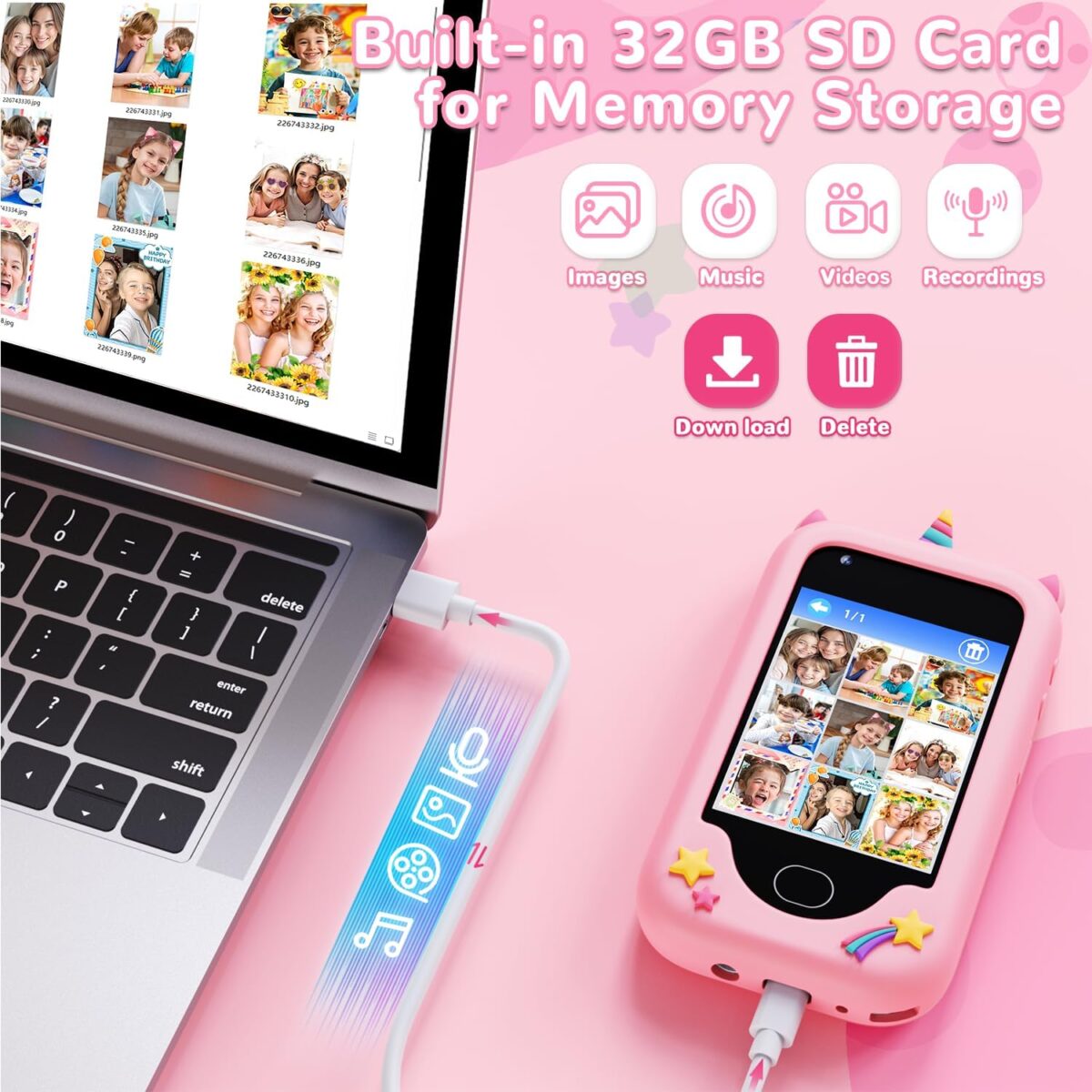 1749659949 Lapare Kids Smart Phone for Girls Unicorn Play Phone Toy with Dual Camera Music Player 32GB Card for 3 8 Year Old Girls Lapare Kids Smart Phone for Girls, Unicorn Play Phone Toy with Dual Camera, Music Player, 32GB Card, for 3-8 Year Old Girls