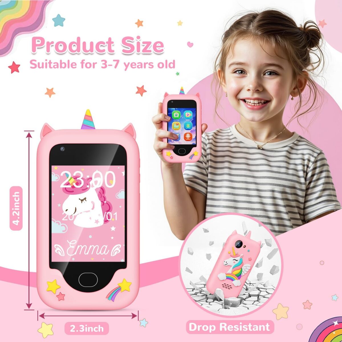 1749659952 Lapare Kids Smart Phone for Girls Unicorn Play Phone Toy with Dual Camera Music Player 32GB Card for 3 8 Year Old Girls Lapare Kids Smart Phone for Girls, Unicorn Play Phone Toy with Dual Camera, Music Player, 32GB Card, for 3-8 Year Old Girls