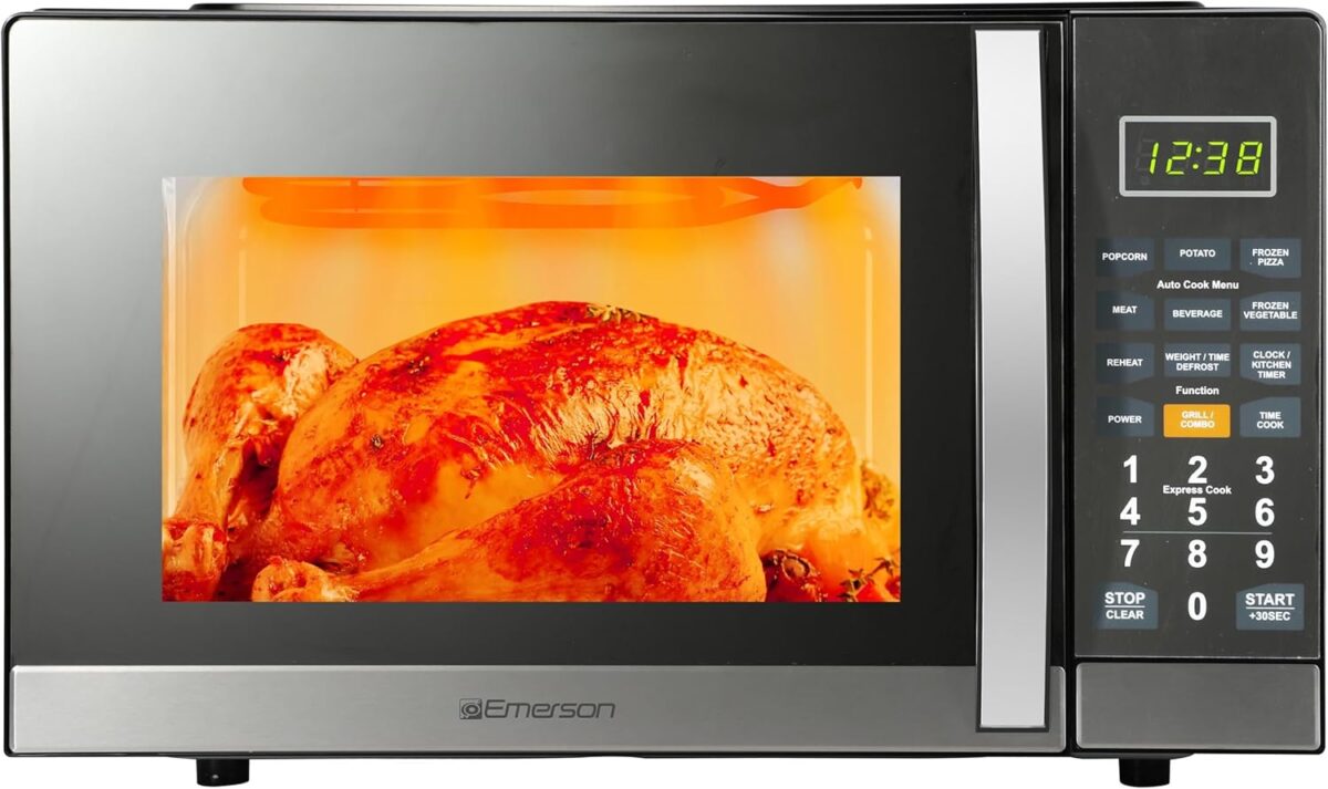 1749686486 Emerson MWG1191SB Countertop Microwave Oven with 1100W Grill Function Sleek Mirrored Finish 10 Power Levels 6 Auto Menus Glass Turntable and Child Safe Lock 1.1 Cu. Ft Stainless Steel Emerson MWG1191SB Countertop Microwave Oven with 1100W Grill Function, Sleek Mirrored Finish 10 Power Levels, 6 Auto Menus, Glass Turntable and Child Safe Lock, 1.1 Cu. Ft, Stainless Steel