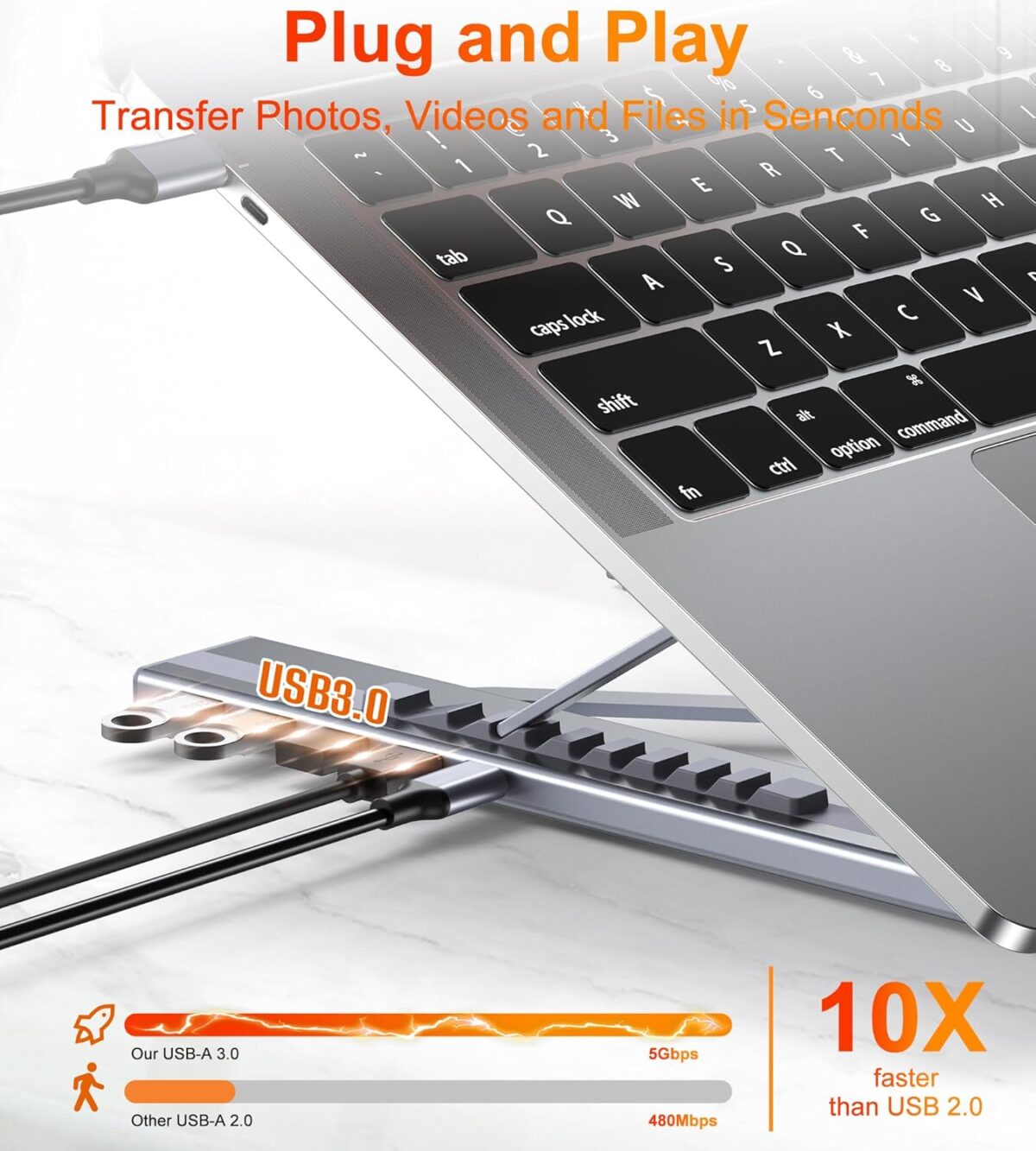 1749689678 5 in 1 USB C Hub Adjustable Aluminum Laptop Stand 4 Port USB A 3.0 with 5Gbps Data Transfer USB C Hub Docking Station Charging Not Supported for MacBookProAirDellHPLenovo 5-in-1 USB C Hub Adjustable Aluminum Laptop Stand, 4-Port USB A 3.0 with 5Gbps Data Transfer USB C Hub Docking Station [Charging Not Supported] for MacBookPro/Air/Dell/HP/Lenovo