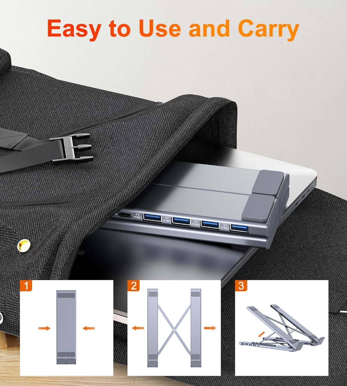 1749689680 5 in 1 USB C Hub Adjustable Aluminum Laptop Stand 4 Port USB A 3.0 with 5Gbps Data Transfer USB C Hub Docking Station Charging Not Supported for MacBookProAirDellHPLenovo 5-in-1 USB C Hub Adjustable Aluminum Laptop Stand, 4-Port USB A 3.0 with 5Gbps Data Transfer USB C Hub Docking Station [Charging Not Supported] for MacBookPro/Air/Dell/HP/Lenovo