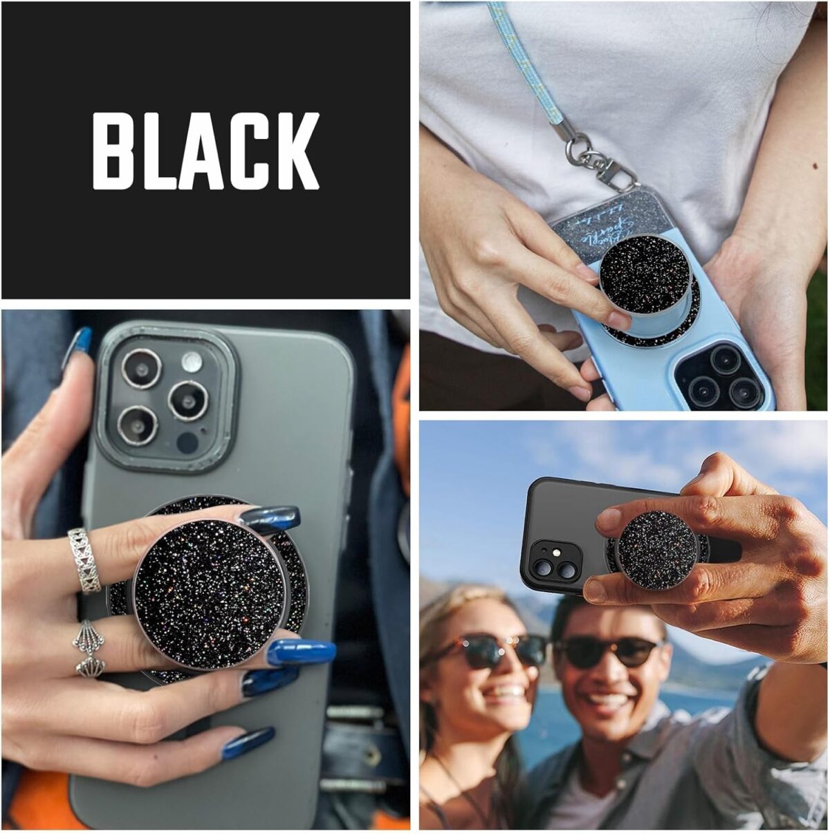 1749690076 Compatible with Magsafe Magnetic Black Glitter and Transparent Design Collapsible Mobile Phone Grip Stand Holder for Smartphone Cell Phone Accessory Compatible with Magsafe Magnetic Black Glitter and Transparent Design Collapsible Mobile Phone Grip Stand Holder for Smartphone Cell Phone Accessory