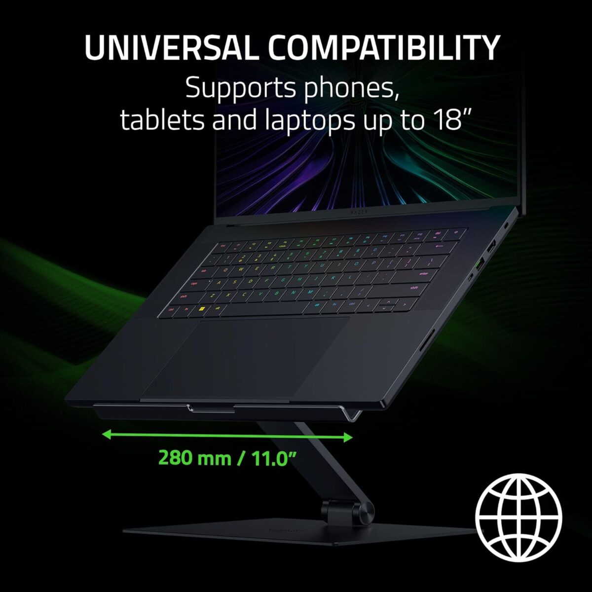 1749690162 Razer Adjustable Laptop Stand Fits Most Tablets Laptops Macbooks 14 to 18 Adjust Height and Tilt Durable Aluminum Construction Vented Design Foldable for Storage Travel Black Razer Adjustable Laptop Stand: Fits Most Tablets, Laptops & Macbooks 14” to 18" - Adjust Height and Tilt - Durable Aluminum Construction - Vented Design - Foldable for Storage & Travel - Black