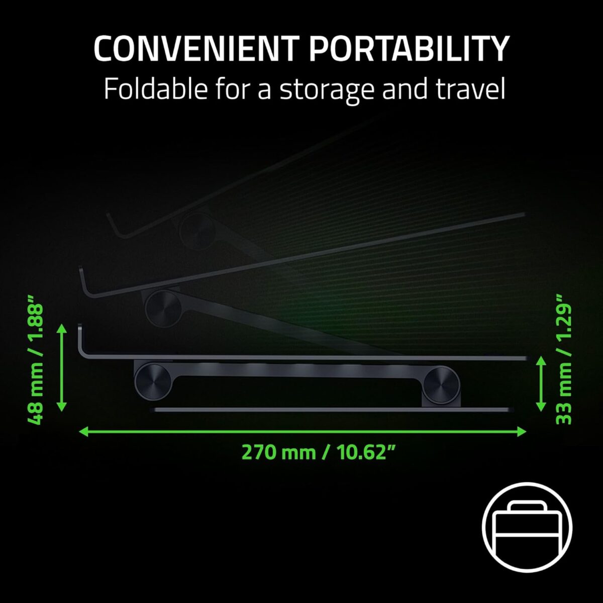 1749690163 Razer Adjustable Laptop Stand Fits Most Tablets Laptops Macbooks 14 to 18 Adjust Height and Tilt Durable Aluminum Construction Vented Design Foldable for Storage Travel Black Razer Adjustable Laptop Stand: Fits Most Tablets, Laptops & Macbooks 14” to 18" - Adjust Height and Tilt - Durable Aluminum Construction - Vented Design - Foldable for Storage & Travel - Black