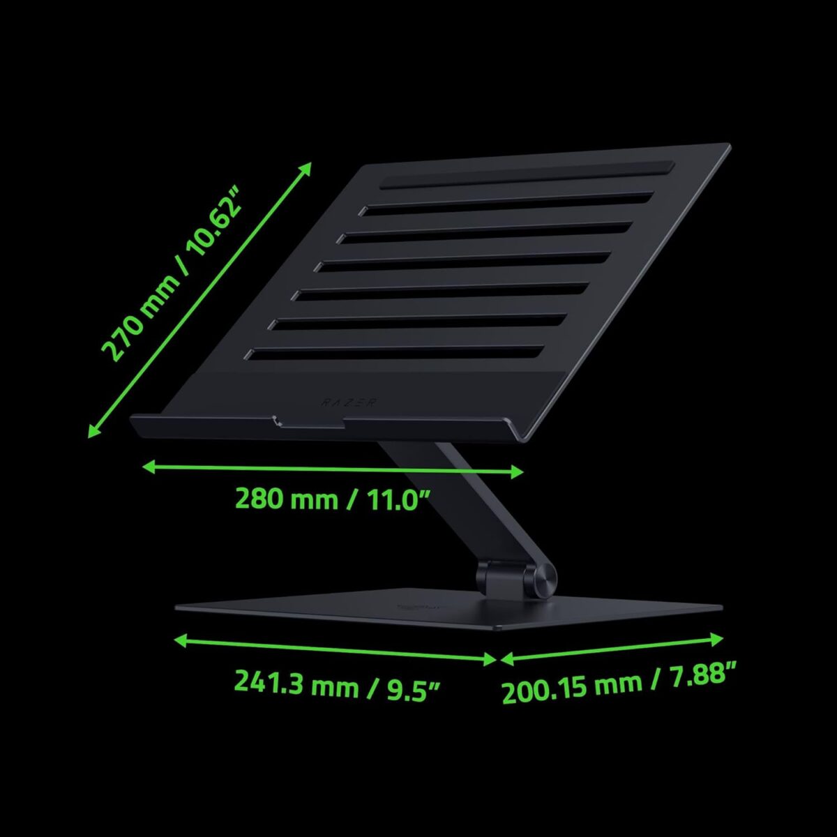 1749690165 Razer Adjustable Laptop Stand Fits Most Tablets Laptops Macbooks 14 to 18 Adjust Height and Tilt Durable Aluminum Construction Vented Design Foldable for Storage Travel Black Razer Adjustable Laptop Stand: Fits Most Tablets, Laptops & Macbooks 14” to 18" - Adjust Height and Tilt - Durable Aluminum Construction - Vented Design - Foldable for Storage & Travel - Black