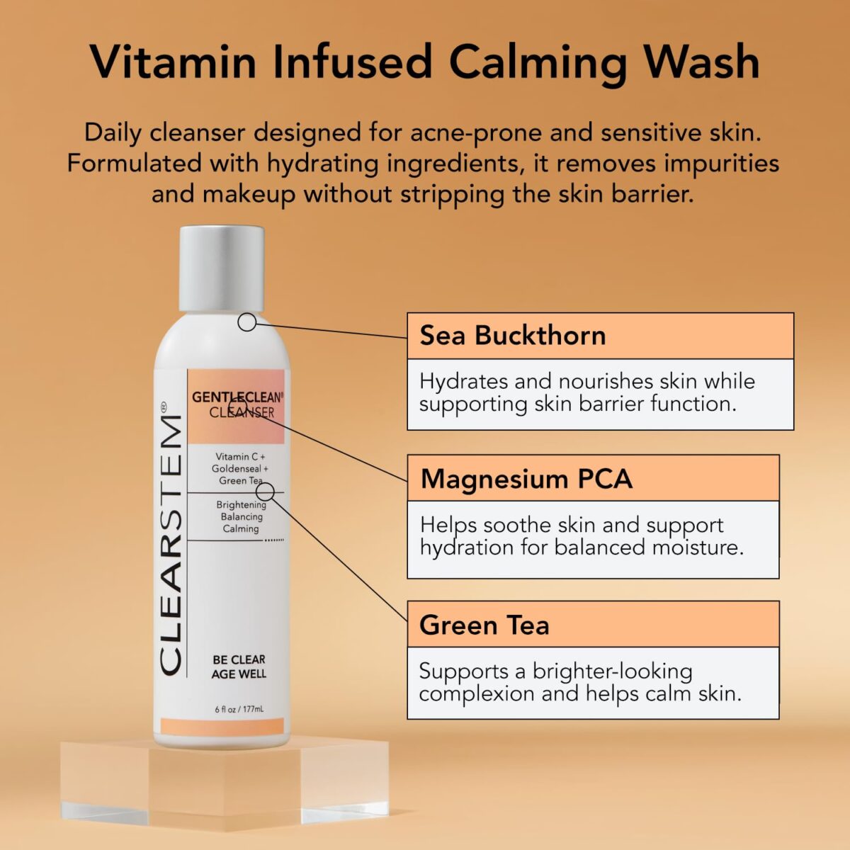 1749690370 CLEARSTEM GENTLECLEAN Vitamin C Infused Calming Wash Facial Cleanser Makeup Remover Goldenseal Green Tea Facial Skin Care Products Vegan Gluten Free Cruelty Free 6 fl oz 207ml CLEARSTEM - GENTLECLEAN Vitamin C Infused Calming Wash - Facial Cleanser, Makeup Remover - Goldenseal + Green Tea - Facial Skin Care Products - Vegan, Gluten Free, Cruelty Free - 6 fl oz / 207ml