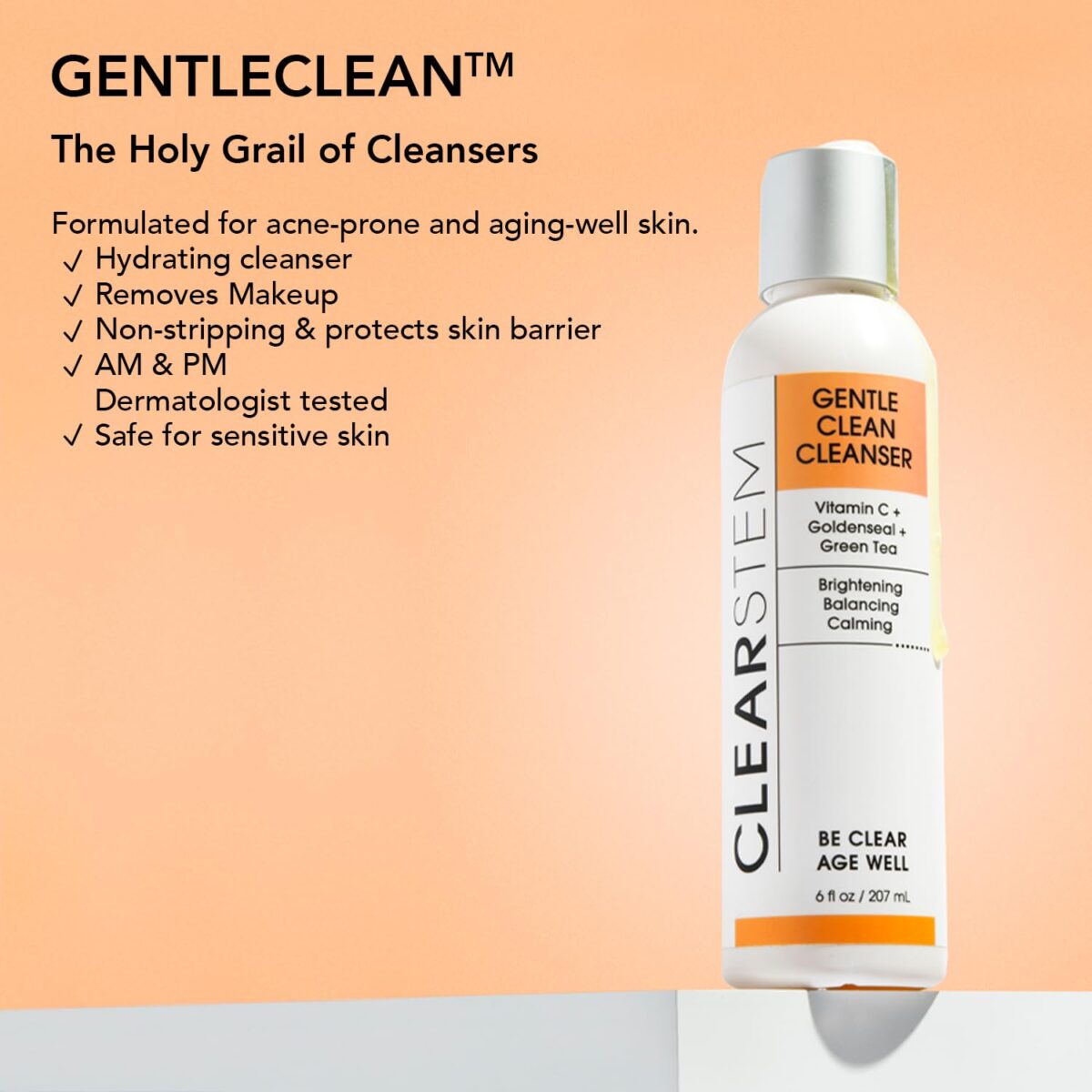 1749690371 CLEARSTEM GENTLECLEAN Vitamin C Infused Calming Wash Facial Cleanser Makeup Remover Goldenseal Green Tea Facial Skin Care Products Vegan Gluten Free Cruelty Free 6 fl oz 207ml CLEARSTEM - GENTLECLEAN Vitamin C Infused Calming Wash - Facial Cleanser, Makeup Remover - Goldenseal + Green Tea - Facial Skin Care Products - Vegan, Gluten Free, Cruelty Free - 6 fl oz / 207ml