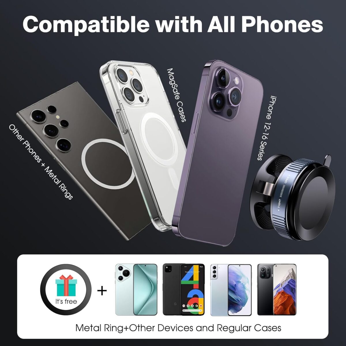 1749701364 Vacuum Magnetic Suction Phone Holder Foldable and Retractable Hands Free Suction Cup Phone Mount for CarGymMirrorSmooth Surface Compatible with iPhone Android and All Smartphones Black Vacuum Magnetic Suction Phone Holder, Foldable and Retractable Hands-Free Suction Cup Phone Mount for Car/Gym/Mirror/Smooth Surface, Compatible with iPhone Android and All Smartphones (Black)