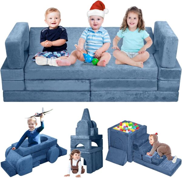 18PCS Modular Kids Play Couch for Toddler, Kids Couch Building Fort, Foldable Kid Explorer Sofa for Playroom Bedroom, Toddllers Convertible Foam Floor Cushion to ChairsBed for Boys and Girls