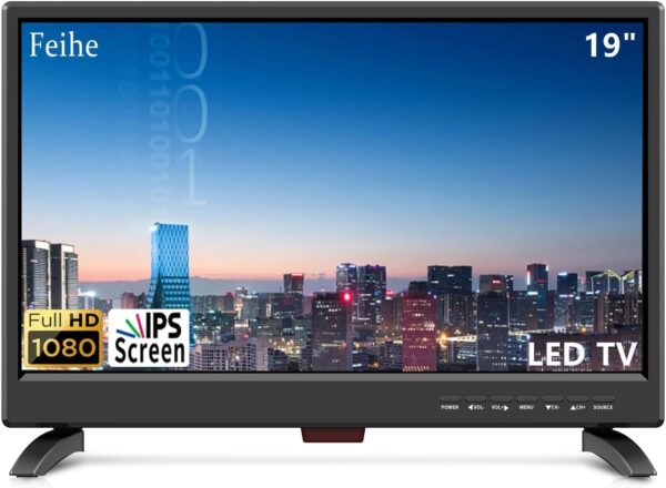 19 Inch LED Widescreen TV with Digital ATSC Tuners HDMI/VGA/RCA/USB, 19 Inch Flat Screen TV w/Built in Dual Speakers for Kitchen and RV Camper(No Smart Telesivion)