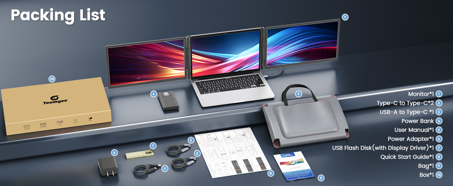15.6” Laptop Screen Extender Triple Portable Monitor
