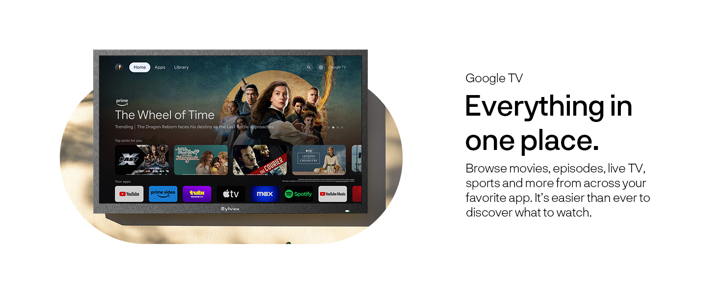 Google TV for outdoor download apps voice control wide viewing angle no glare sunlight readable