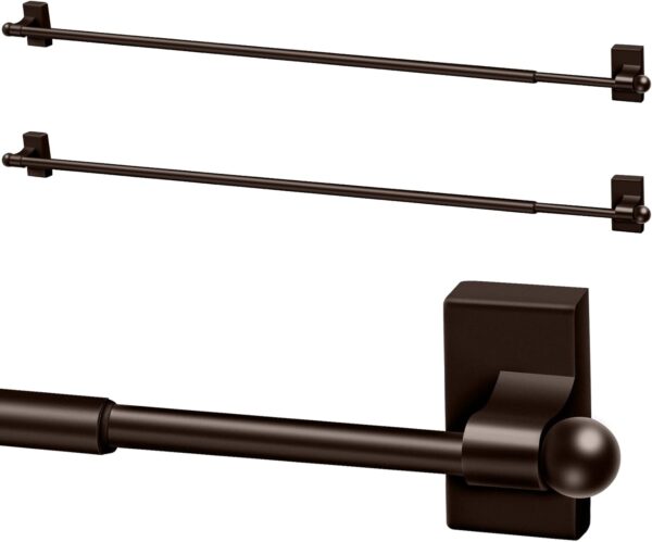2 Pcs Magnetic Curtain Rods for Metal Door 28 to 48 Inch, 1/2″ Multi-use Adjustable Appliance Magnetic Rod for Window Frames, Cabinets, Refrigerators, Dishwashers(Chocolate Brown,Style 1)