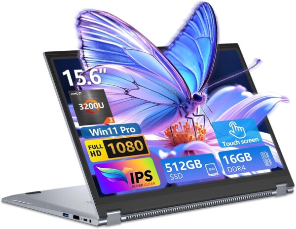 2 in 1 Laptop Computer, 15.6 Inch Convertible Laptop, 16GB DDR4 RAM 512GB SSD Touchscreen Laptop, AMD Ryzen R3 3200U, AMD Radeon, FHD 1920×1080, 360° Rotating Touch Screen, WiFi 5, Backlit Keyboard
