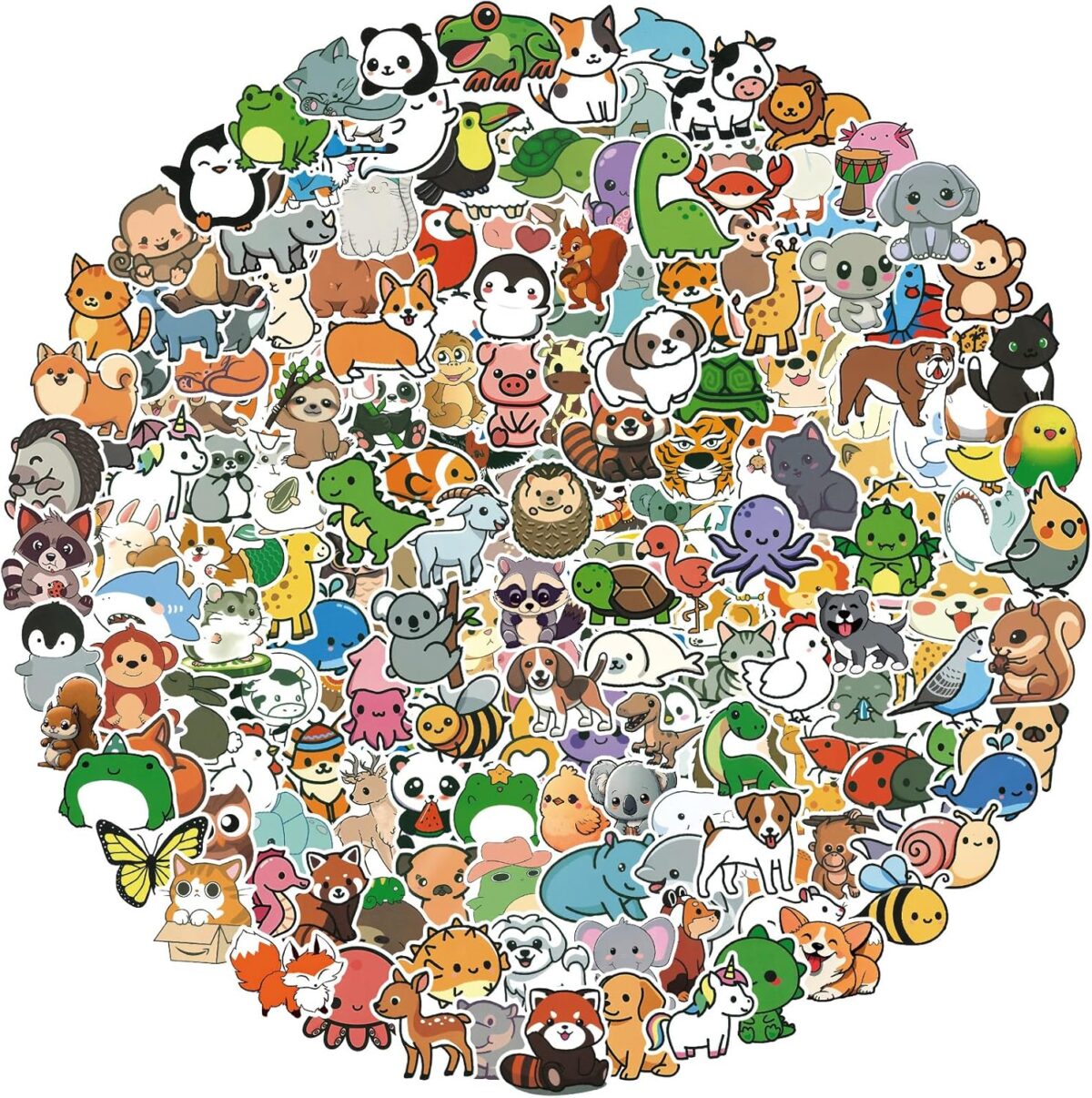 200pcs Cute Animal Stickers for Kids, Kawaii Water Bottle Sticker Pack for Adults, Waterproof Vinyl Decals for Laptop, Journal, Scrapbook, Luggage